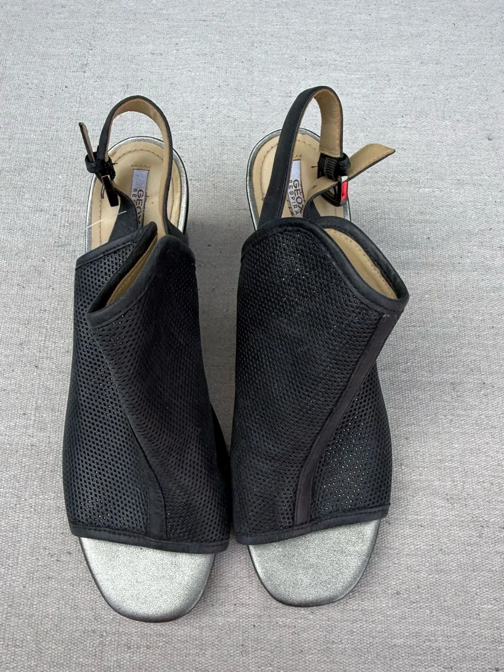 Geox Black Perforated Slingback Open-Toe Heels